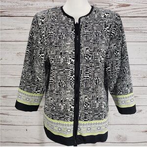 Alfred Dunner Stunner Women's Black green Cotton Print Full Zip BlazerJacket 20W